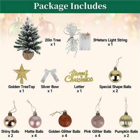 24 Inches White Flocked Pre-Lit Artificial Mini Christmas...